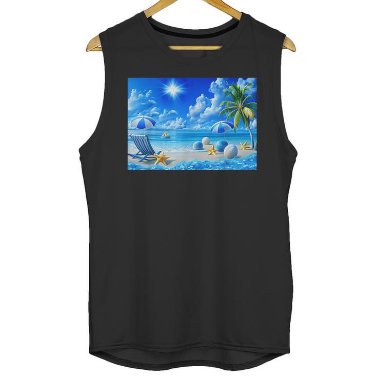 Frutiger Aero Beach Y2k Aesthetic Palm Tree Sand Ocean Men Women Girls Kids Unisex Tank Top