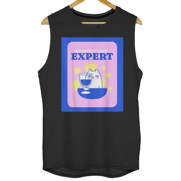 Fun Cute Introvert Cat Character With Wine Unisex Tank Top