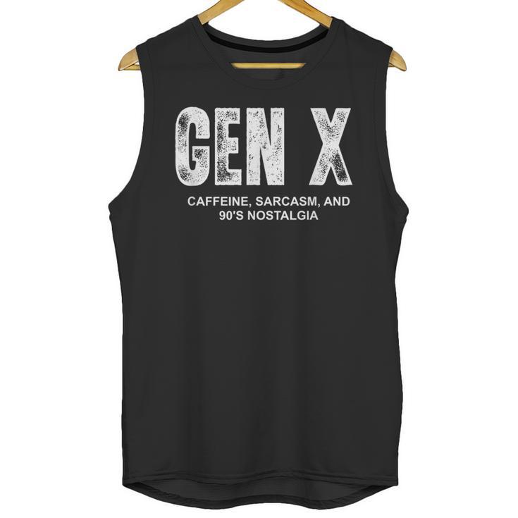 Gen X Caffeine Sarcasm 90s Nostalgia Men Women Graphic Unisex Tank Top
