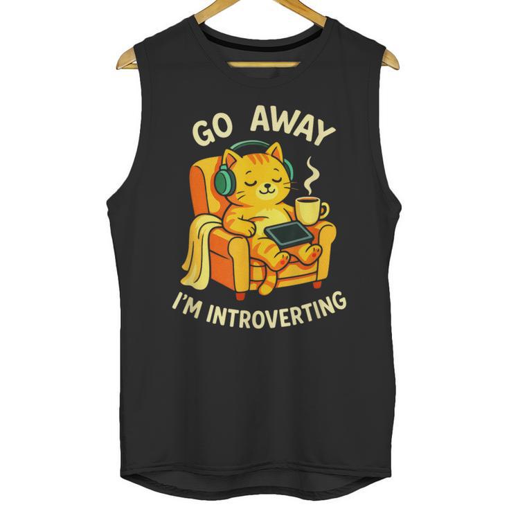 Go Away I'm Introverting Cat Coffee Headphones Unisex Tank Top