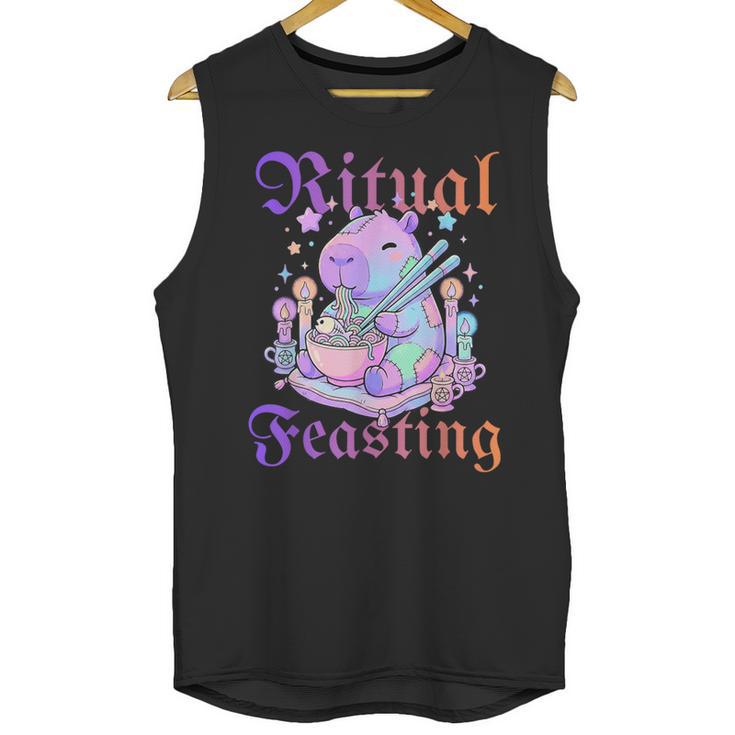 Goth Capybara Ramen Ritual Feasting Soft Introvert Art Unisex Tank Top