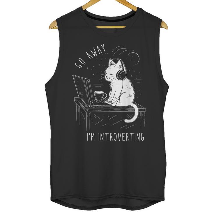 Introvert Cat With Coffee On Computer Antisocial Emo Goth Unisex Tank Top