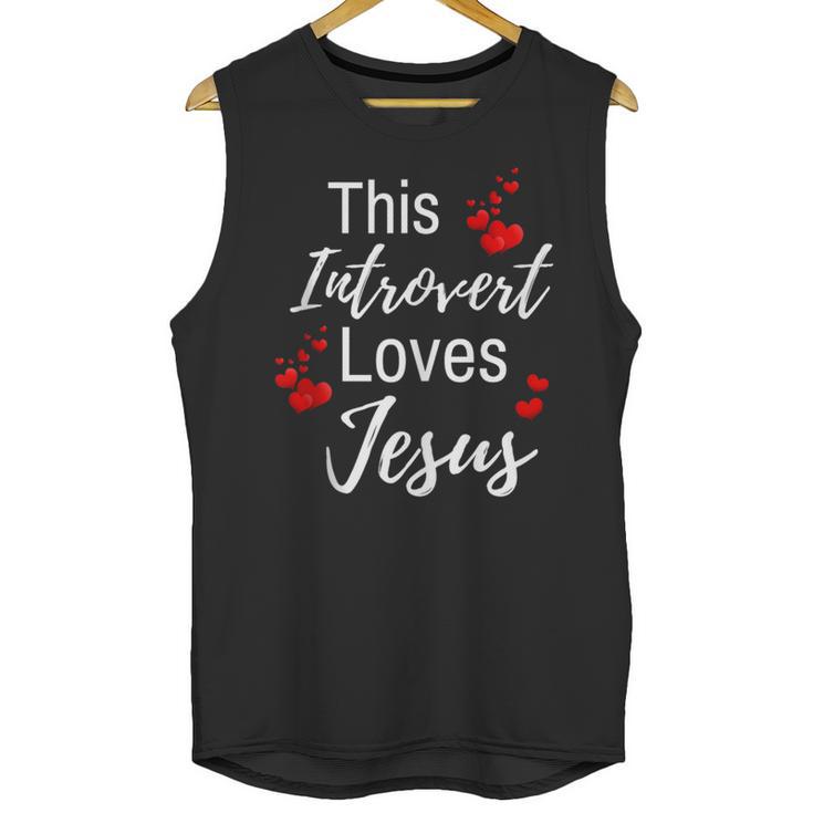 This Introvert Loves Jesus Religious Red Hearts Graphic Unisex Tank Top
