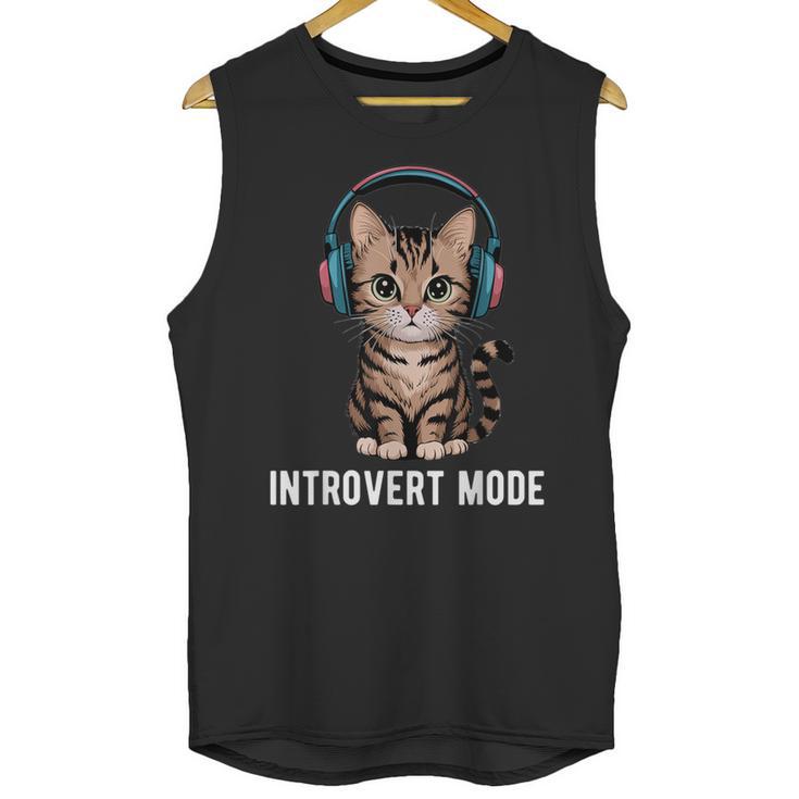 Introvert Mode Cat With Headphones Kitten Lover Unisex Tank Top