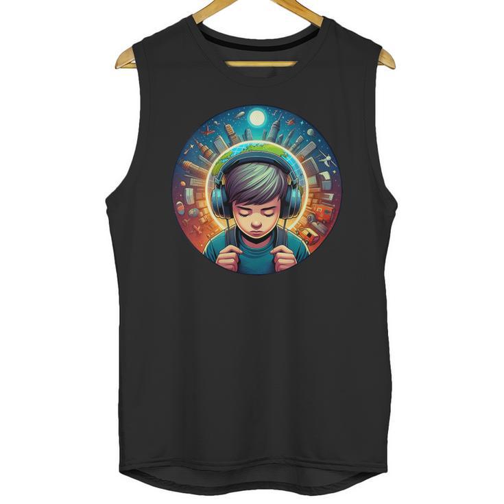 Music Enthusiast Under Starry Skies World Introvert Boy Unisex Tank Top