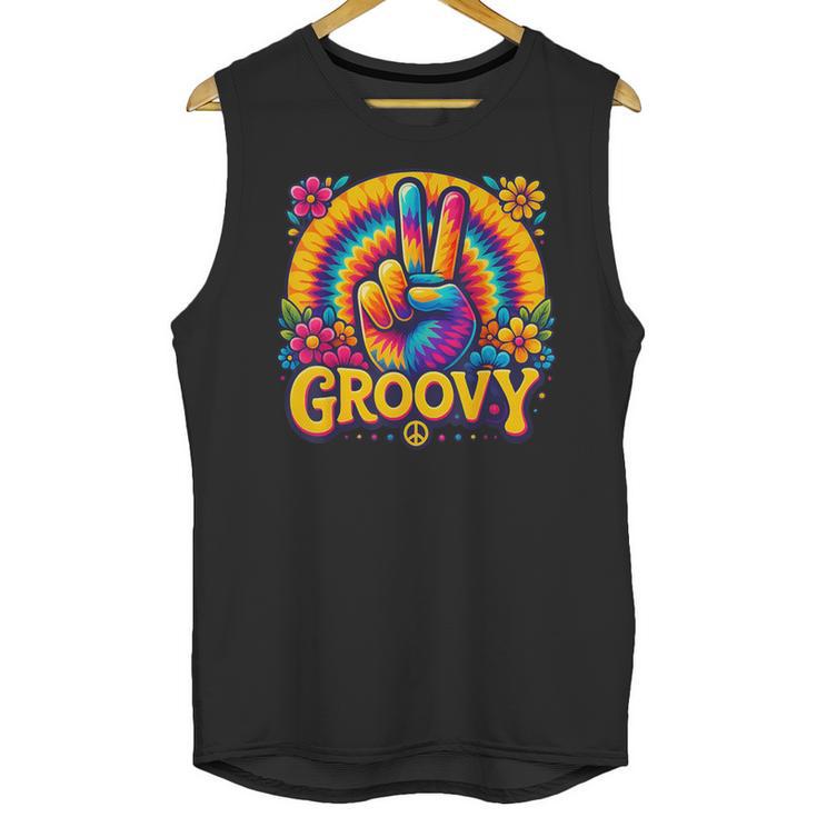 Peace Sign Groovy Vibes Costume Nostalgia Tie Dye Fashion Unisex Tank Top