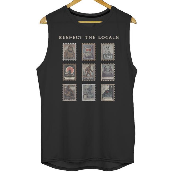 Respect The Locals Cryptid Mothman Hiking Bigfoot Introverts Unisex Tank Top