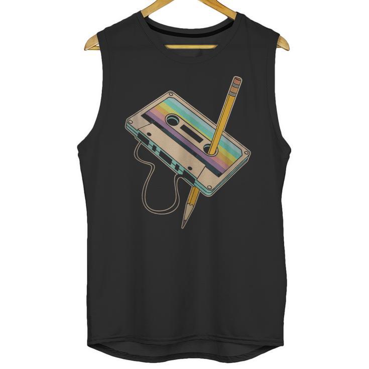 Retro Cassette And Pencil 80s 90s Nostalgia Music Lover Unisex Tank Top