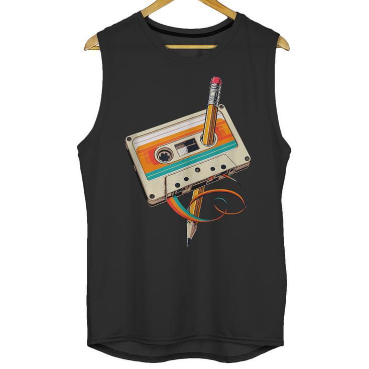 Retro Cassette Tape & Pencil Rewind Nostalgia Party 80s 90s Unisex Tank Top