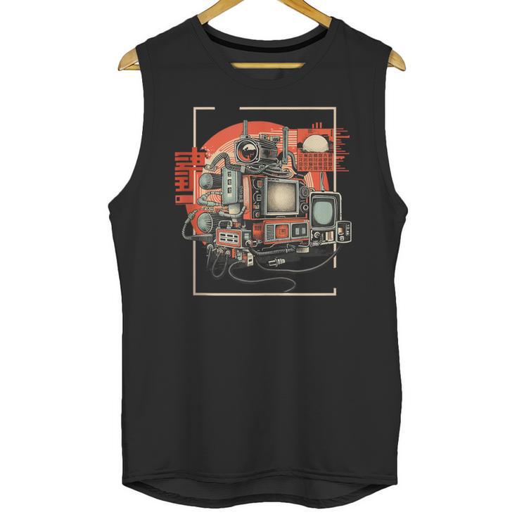 Retro Tech Stack 80s 90s Nostalgia Analog TV Cameras Unisex Tank Top