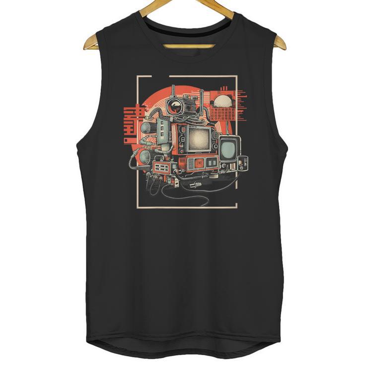 Retro Tech Stack 80s 90s Nostalgia Analog TV Cameras Unisex Tank Top