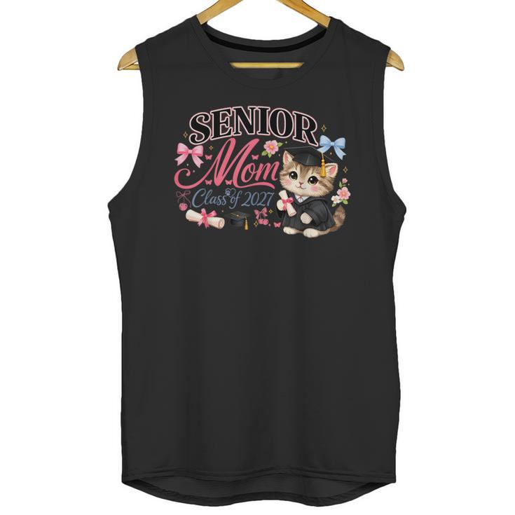 Senior Mom Class Of 2027 Cute Cat Graduation Pink Bows Girls Unisex Tank Top