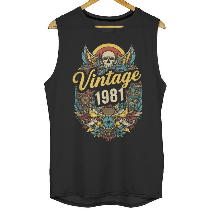 Vintage 1981 Retro Badge Nostalgia Eighties Compass Skull Unisex Tank Top