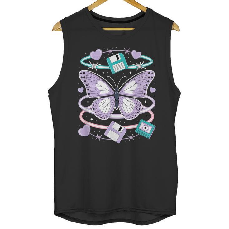 Y2K Butterfly Floppy Disk Art Digital Nostalgia Unisex Tank Top