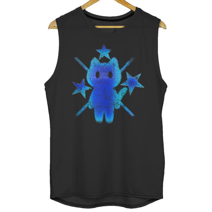 Yk2 Grunge Earthy Blue Cat With Stars Tomboy 90s Nostalgia Unisex Tank Top