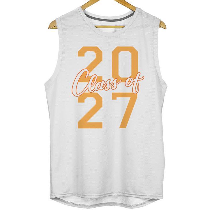 Class Of 2027 Graduation Varsity Orange On The Back Premium Tri-Blend Unisex Tank Top