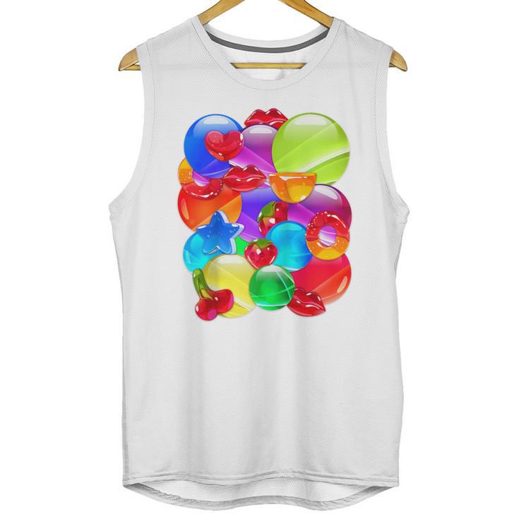 Frutiger Aero Aesthetic Tech Orb Pattern Heart Cherry Lips Raglan Baseball Tee Unisex Tank Top