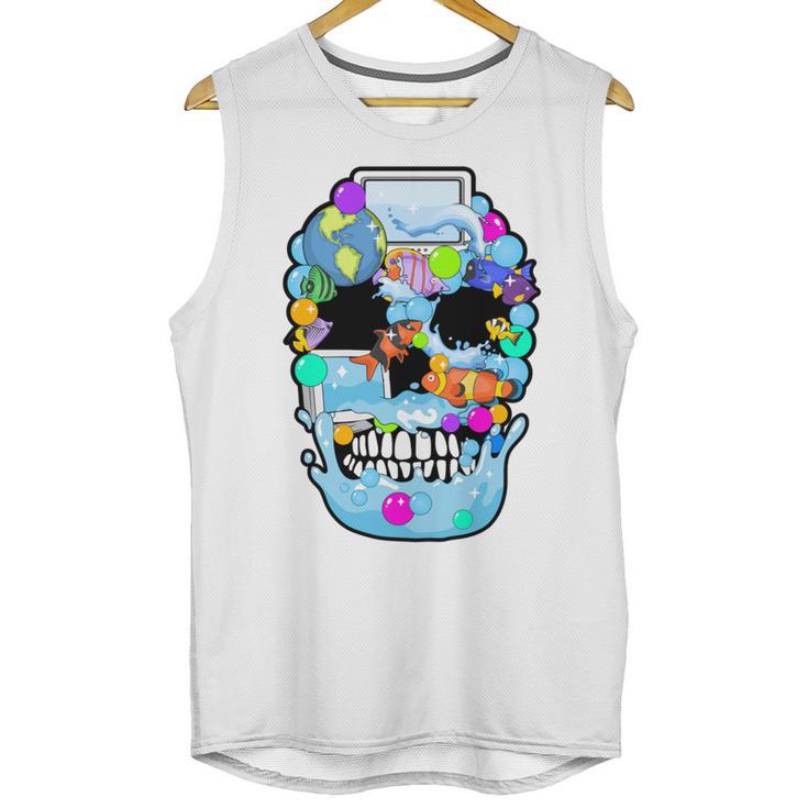 Frutiger Aero Aesthetic Tech Skull Computer Fishes Unisex Tank Top