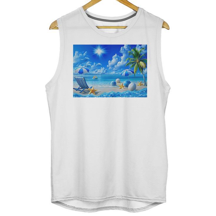Frutiger Aero Beach Y2k Aesthetic Palm Tree Sand Ocean Premium Unisex Tank Top