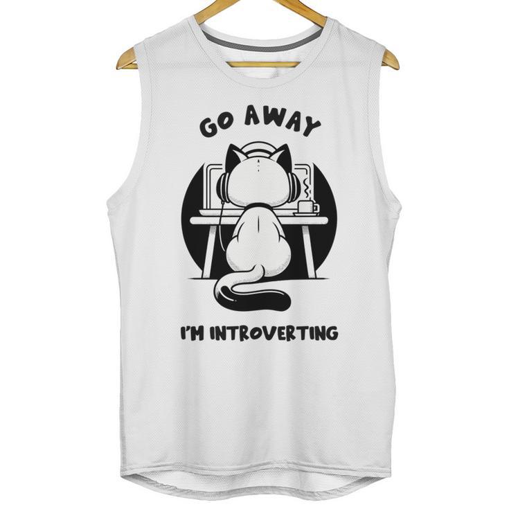 Go Away I'm Introverting Cat With Coffee Unisex Tank Top
