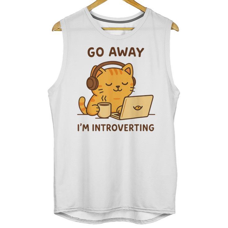 Go Away I'm Introverting Cozy Cat With Laptop And Coffee Unisex Tank Top
