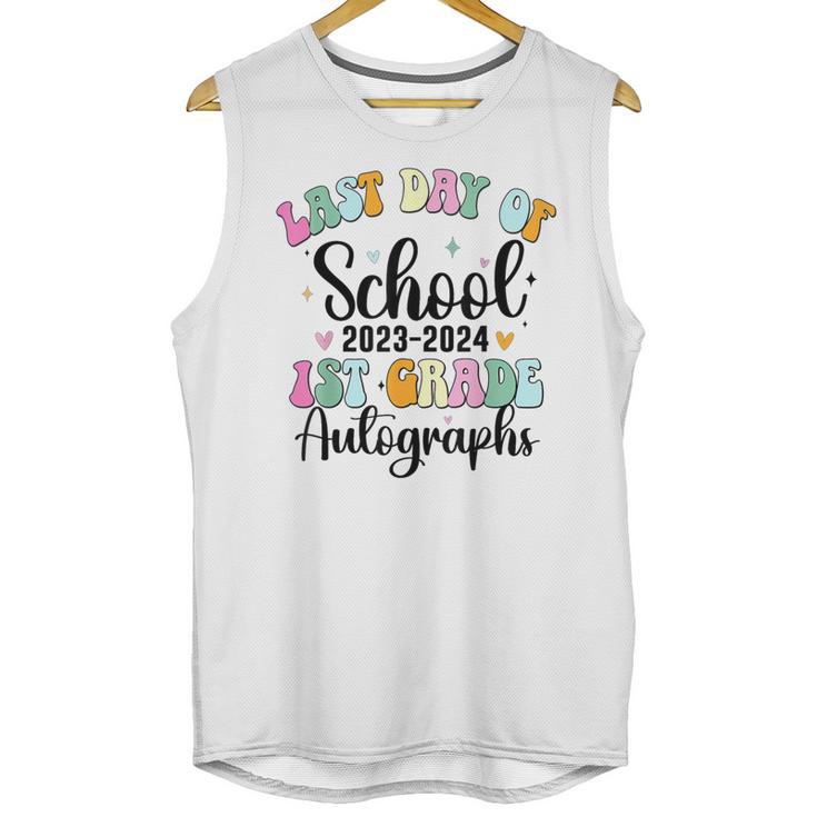 Last Day Autographs 1st Grade Graduation Boys Girls Groovy Unisex Tank Top