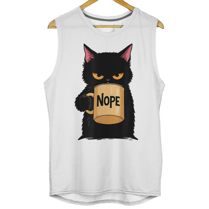 Nope Coffee Cat – Introvert Humor Monday Kitty Unisex Tank Top