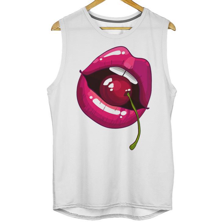 Rainbow Lips With a Cherry In The Mouth 80s Nostalgia Premium Tri-Blend Unisex Tank Top