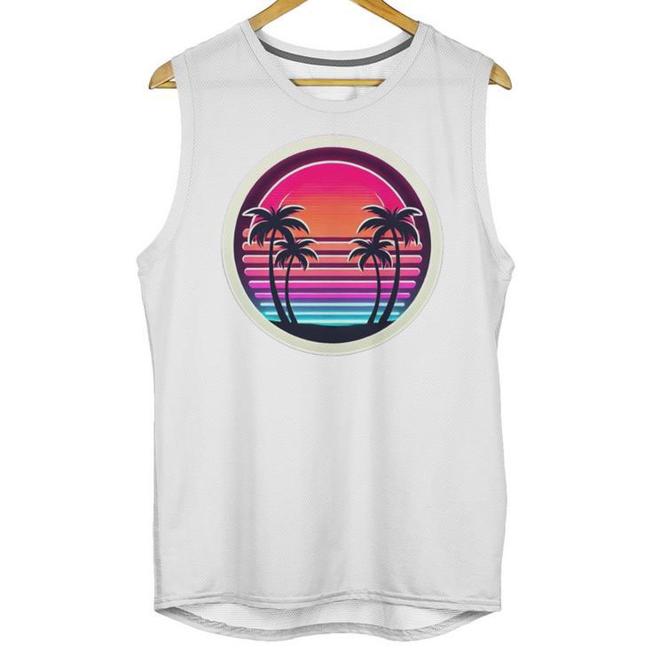 Retro 80s Synthwave Sunset & Palm Trees Retro Nostalgia 80s Unisex Tank Top