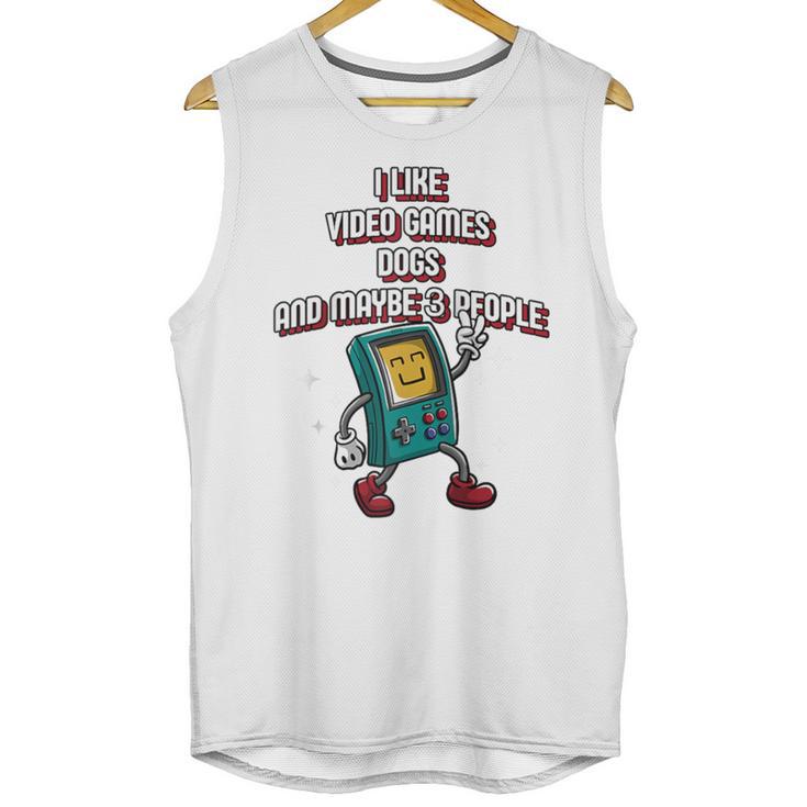 I Like Video Games Dogs And Maybe 3 People Gamer Introvert Raglan Baseball Tee Unisex Tank Top