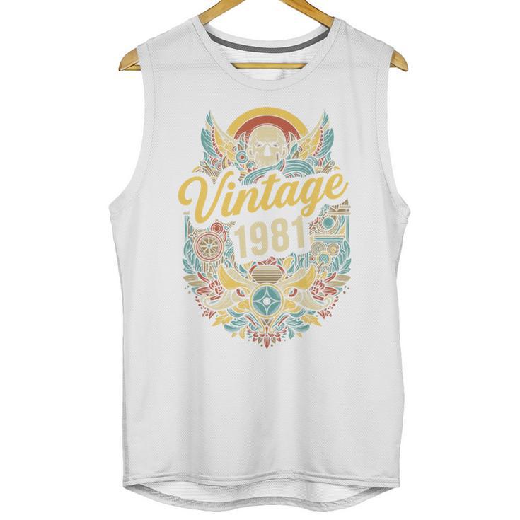 Vintage 1981 Retro Badge Nostalgia Eighties Compass Skull Premium Tri-Blend Unisex Tank Top