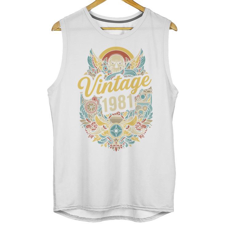 Vintage 1981 Retro Badge Nostalgia Eighties Compass Skull Unisex Tank Top