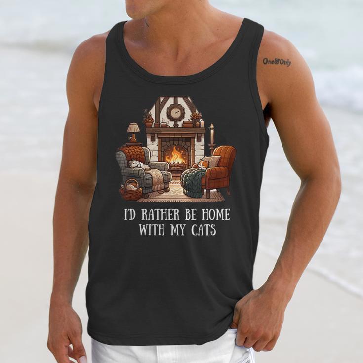 Cat Lover I'd Rather Be Home With My Cats Introvert Cozy Unisex Tank Top