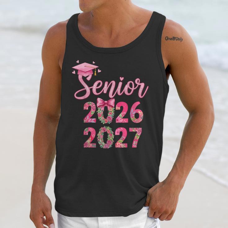 Coquette Pink Bow Flowers Senior 2026 2027 Graduation Unisex Tank Top