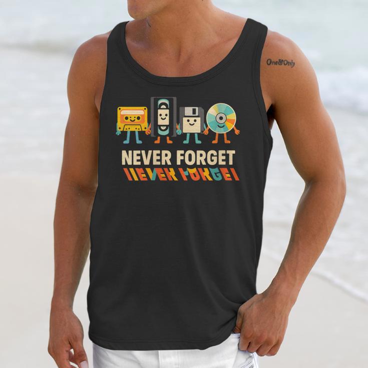 Never Forget Retro Cassette VHS Floppy CD Nostalgia Humor Unisex Tank Top