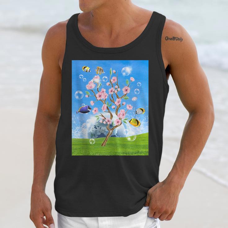 Frutiger Aero Aesthetic Tech Cherry Blossom Fishes Bubbles Unisex Tank Top Frutiger Aero Aesthetic Tech Cherry Blossom Fishes Bubbles Unisex Tank Top