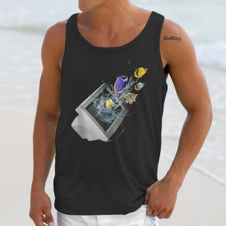 Frutiger Aero Aesthetic Tech Computer Aquarium Fishes Unisex Tank Top