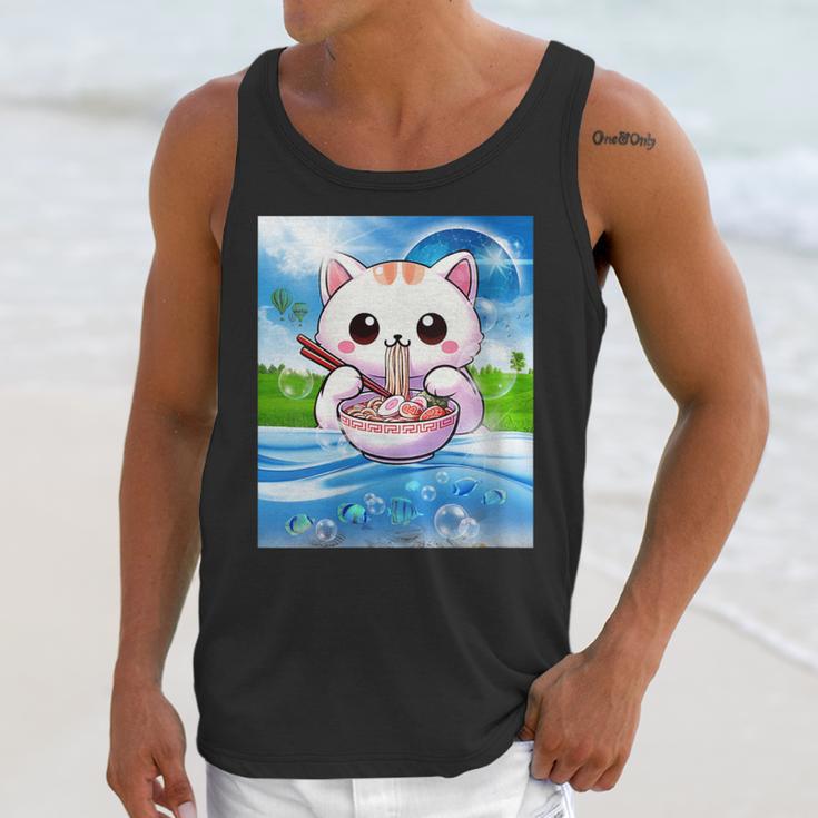 Frutiger Aero Aesthetic Tech Kawaii Ramen Cat Fishes Unisex Tank Top