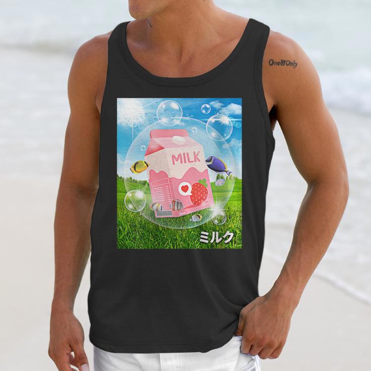 Frutiger Aero Aesthetic Tech Kawaii Strawberry Milk Fishes Unisex Tank Top Frutiger Aero Aesthetic Tech Kawaii Strawberry Milk Fishes Unisex Tank Top