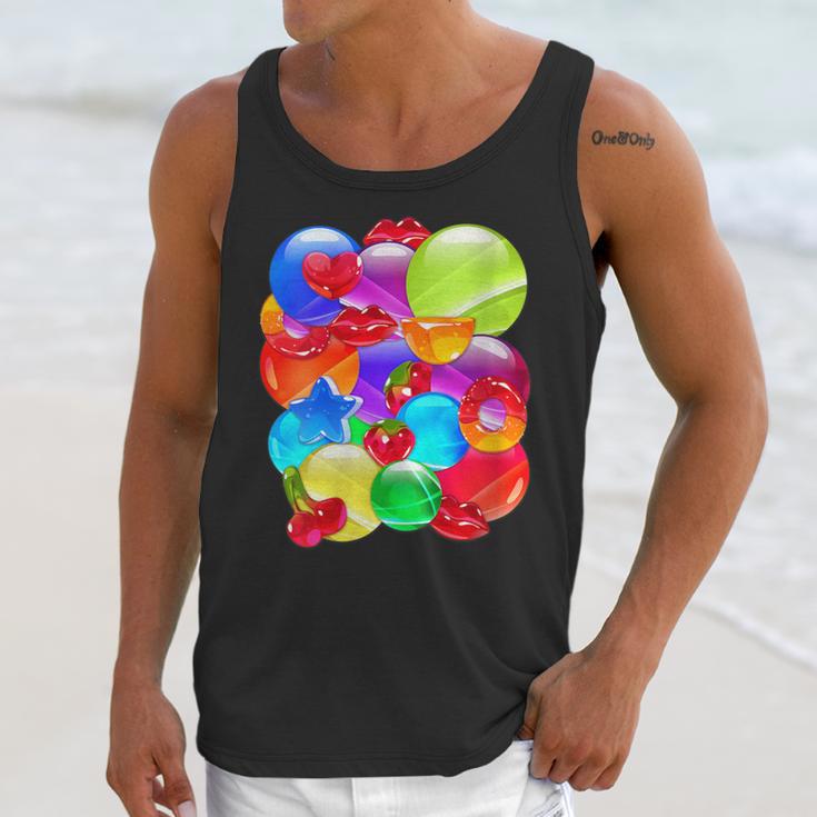 Frutiger Aero Aesthetic Tech Orb Pattern Heart Cherry Lips Unisex Tank Top