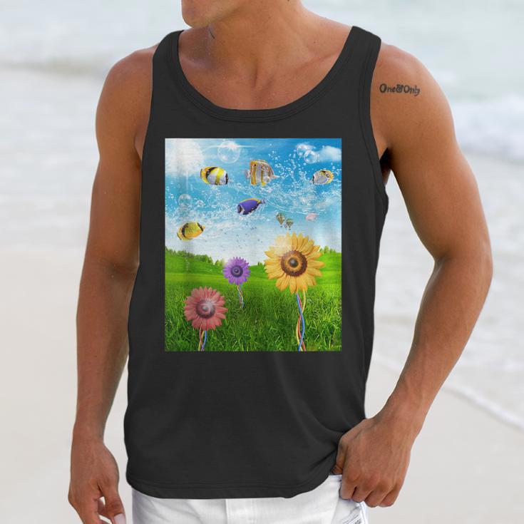 Frutiger Aero Aesthetic Tech Scenery Fishes Sunflower Unisex Tank Top