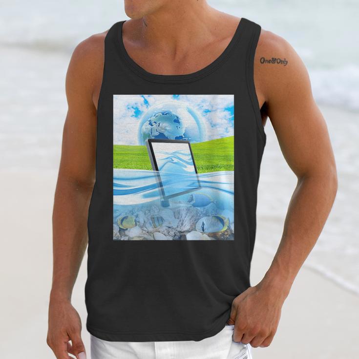 Frutiger Aero Aesthetic Tech Water Fishes Monitor Screen Unisex Tank Top Frutiger Aero Aesthetic Tech Water Fishes Monitor Screen Unisex Tank Top