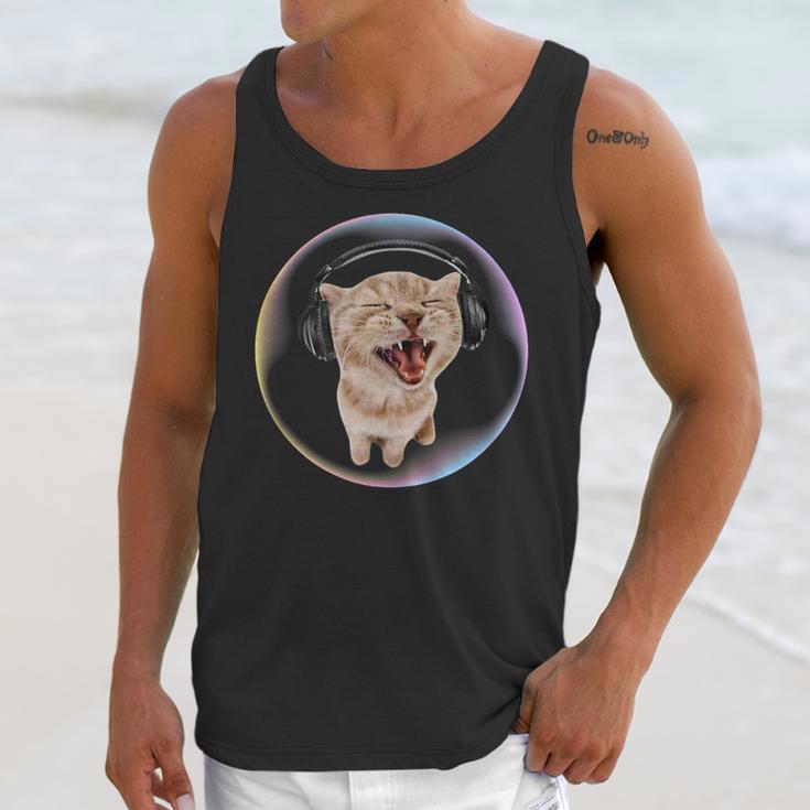 Frutiger Aero Cat Wearing Headphones Bubble 2000s Gen-Z Meme Unisex Tank Top Frutiger Aero Cat Wearing Headphones Bubble 2000s Gen-Z Meme Unisex Tank Top