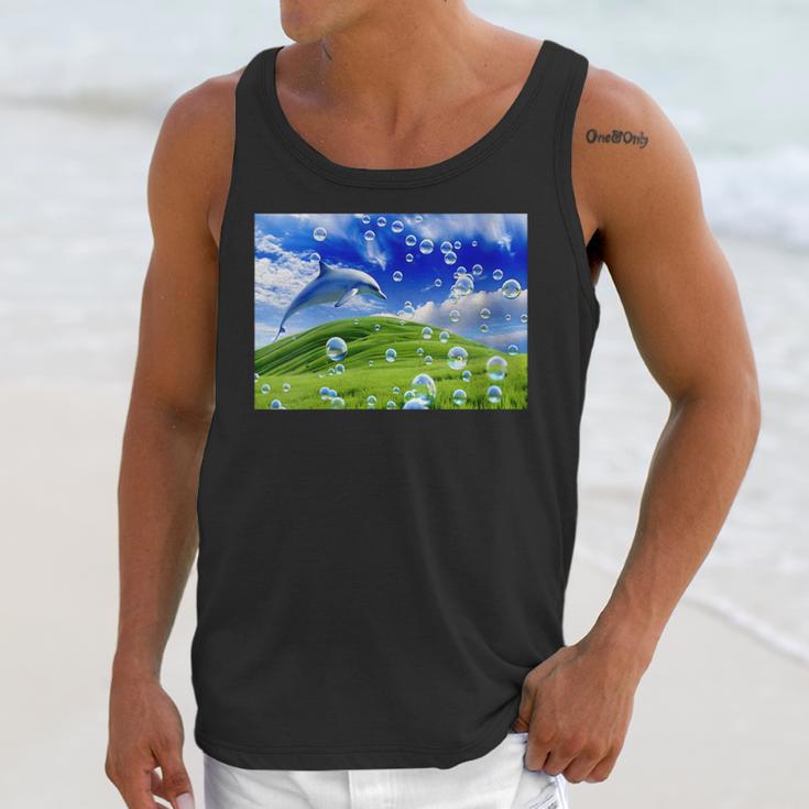 Frutiger Aero Dolphin Meadow Aesthetic Y2k 2000s Ironic Unisex Tank Top