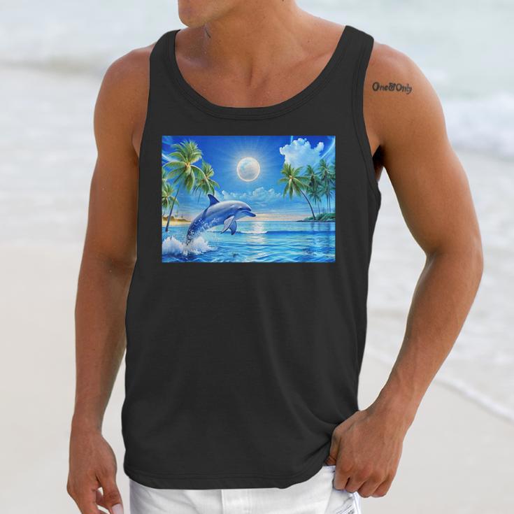 Frutiger Aero Dolphin Sunset Ocean With Palm Trees Y2k Unisex Tank Top Frutiger Aero Dolphin Sunset Ocean With Palm Trees Y2k Unisex Tank Top
