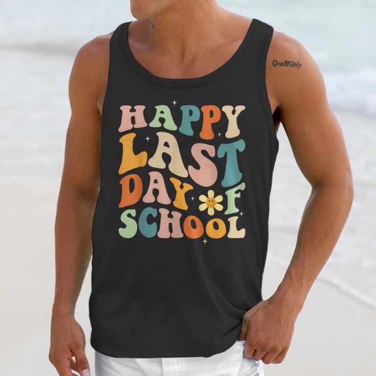 Happy Last Day Of School Groovy Teacher Student Graduation Unisex Tank Top