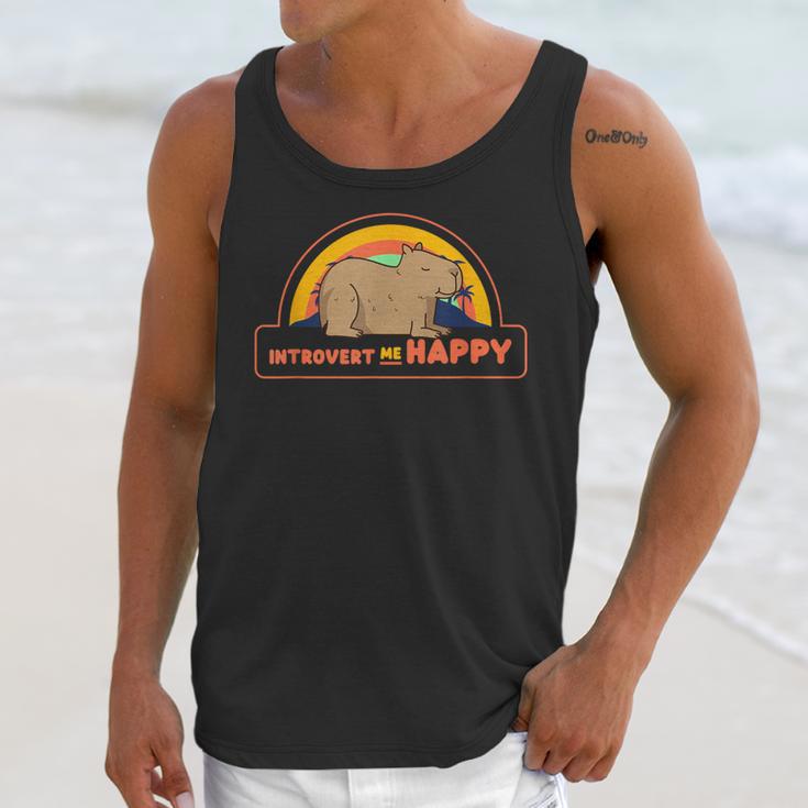 Introvert Me Happy Retro Sunset Capybara Tee Unisex Tank Top