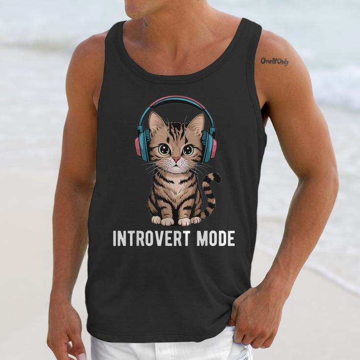 Introvert Mode Cat With Headphones Kitten Lover Unisex Tank Top Introvert Mode Cat With Headphones Kitten Lover Unisex Tank Top