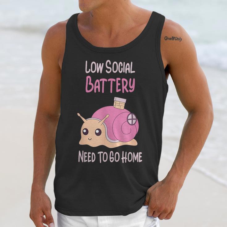 Low Social Battery Cute Snail With House Introvert Cozy Home Unisex Tank Top Low Social Battery Cute Snail With House Introvert Cozy Home Unisex Tank Top