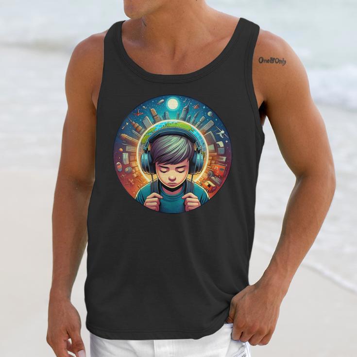 Music Enthusiast Under Starry Skies World Introvert Boy Unisex Tank Top